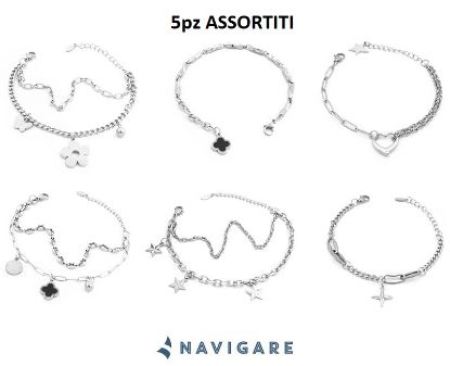 Immagine di BRACCIALE DONNA NAVIGARE 5pz in acciao + SCATOLA REGALO (promo senza sacchetto)