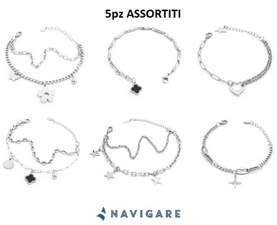 Immagine di BRACCIALE DONNA NAVIGARE 5pz in acciao + SCATOLA REGALO (promo senza sacchetto)