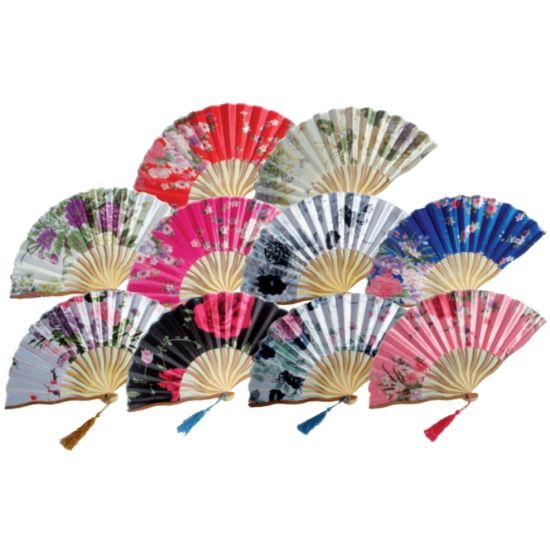 Immagine di VENTAGLIO diam.37cm 10pz Tessuto e manico in bamboo