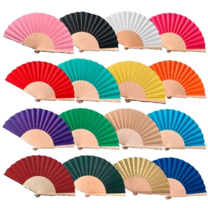 Immagine di VENTAGLIO diam.42cm 12pz In tessuto e manico in legno naturale