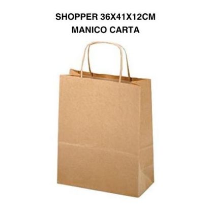 Immagine di SACCHETTI SHOPPER AVANA 36x12x41cm 25pz CON MANICO CARTA