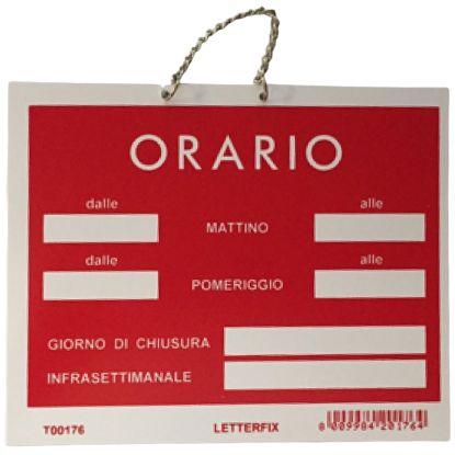 Picture of TARGA ORARIO 12X15 ROSSO C/FIN. E ADESIVO 1pz