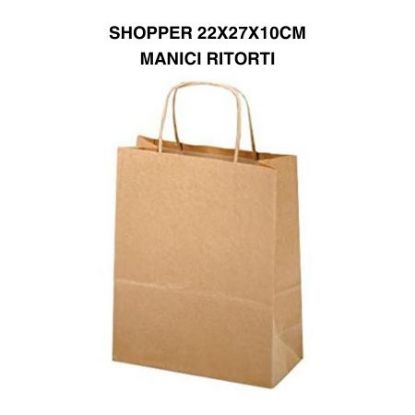 Immagine di SACCHETTI SHOPPER AVANA 22x10x27cm 25pz CON MANICO CARTA