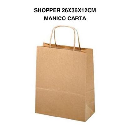 Immagine di SACCHETTI SHOPPER AVANA 26x12x36cm 25pz CON MANICO CARTA