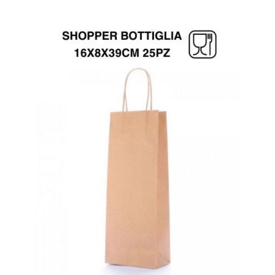 Immagine di SACCHETTI SHOPPER AVANA 16x8x39cm 25pz CON MANICO CARTA