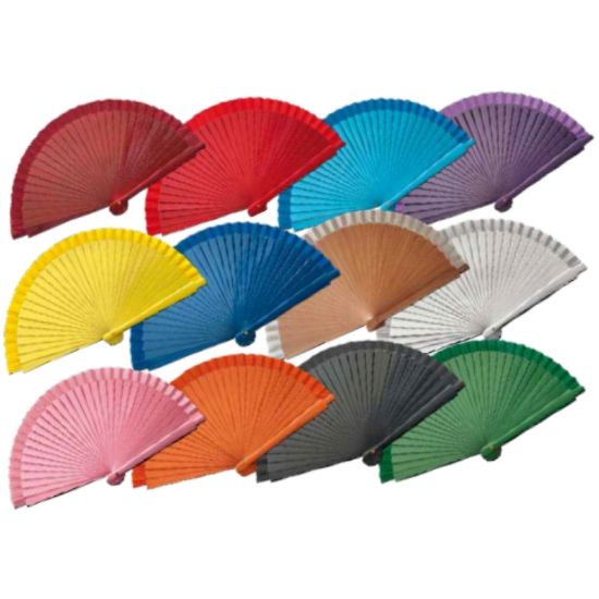 Immagine di VENTAGLIO diam.34cm 12pz Ventagli da BORSETTA in legno dipinti a mano 12 pezzi assortiti