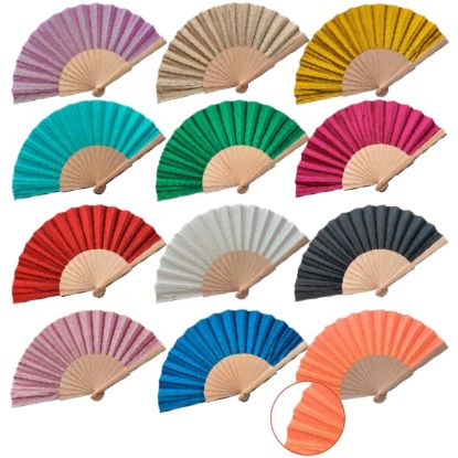 Picture of VENTAGLIO diam.42cm 12pz IN LEGNO colori assortiti GLITTER