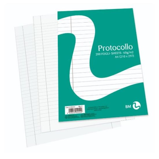 Picture of FOGLI PROTOCOLLO 21x29cm A4 60g 200 FOGLI 1pz A RIGHE CON MARGINE