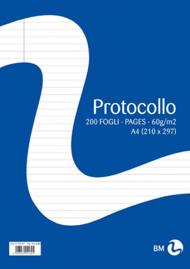 Picture of FOGLI PROTOCOLLO 21x29cm A4 60g 200 FOGLI 1pz A RIGHE CON MARGINE USO BOLLO