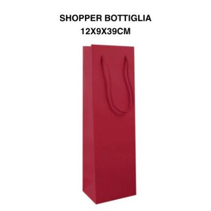 Immagine di SACCHETTI SHOPPER BOTTIGLIA RINFORZATA BORDEAUX 12x9x39cm 12pz CON MANICO CORDA