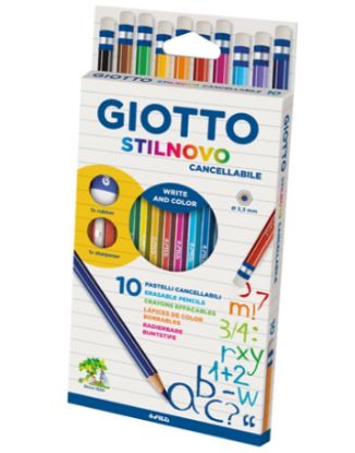 Immagine di PASTELLI GIOTTO STILNOVO 10 COLORI 1pz CON GOMMA CANCELLABILE