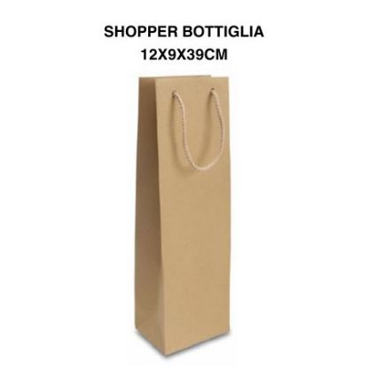 Immagine di SACCHETTI SHOPPER BOTTIGLIA 12x39 + 9cm 12pz KRAFT NATURE