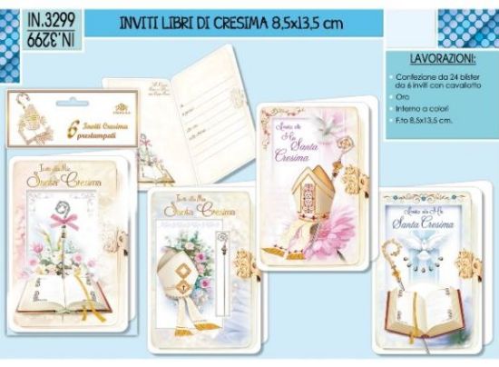 Immagine di BIGLIETTI CROMO CRESIMA INVITI 9x14cm - 6pz PRESTAMPATI