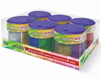 Picture of PORPORINA 60gr DISPENSER GLITTER 6 COLORI 6pz