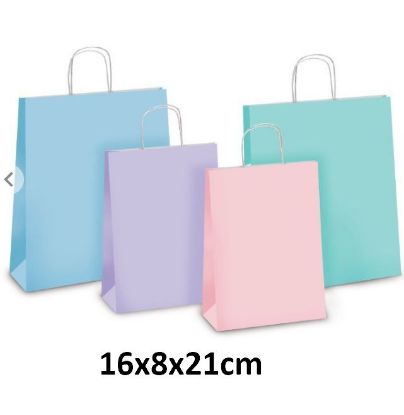 Immagine di SACCHETTI SHOPPER TINTA UNITA 16x8x21cm 25pz CON MANICO CORDA COLORI ASSORTITI