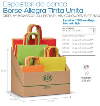 Immagine di SACCHETTI SHOPPER TINTA UNITA EXPO 100pz ASS. CON MANICO CORDA COLORI ASSORTITI