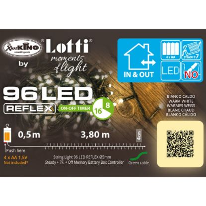 Immagine di LUCI MINILUCI  96L LED 4,75MT uso esteno BIANCO CALDO CAVO VERD BATTERIA