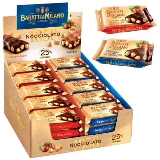 Immagine di BARATTI&MILANO NOCCIOLATO 1858 ASS. 40pz FONDENTE/GIANDUIA + EXPO DA BANCO - PR2026