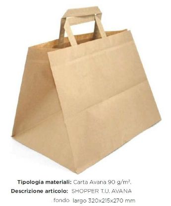 Immagine di SACCHETTI SHOPPER AVANA 32x21,5 + 27cm 250pz FONDO LARGO X ASPORTO