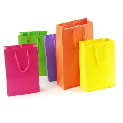 Immagine di SACCHETTI SHOPPER TINTA UNITA 22x10x29cm 12pz CON MANICO CORDA COLORI ASSORTITI