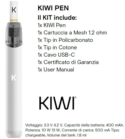 Immagine di KIWI PEN KIT ARTIC WHITE - KIWI VAPOR (pvp.29,90)