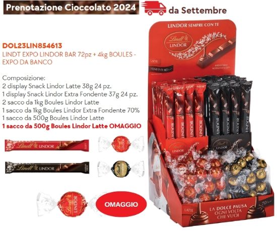 Immagine di LINDT EXPO LINDOR BAR 72pz + 4kg BOULES - EXPO DA BANCO - PR2024