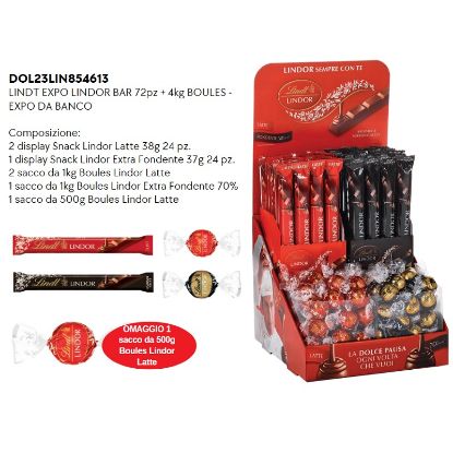 Immagine di LINDT EXPO LINDOR BAR 72pz + 4kg BOULES - EXPO DA BANCO - PR2025