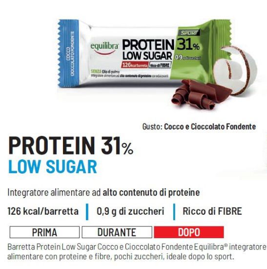 Immagine di BARRETTA EQUILIBRA PROTEIN 31% 24pz COCCO E CIOCCOLATO FONDENTE