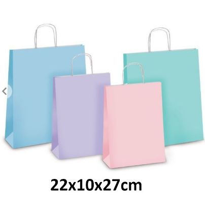 Immagine di SACCHETTI SHOPPER TINTA UNITA 22x10x27cm 25pz CON MANICO CORDA COLORI ASSORTITI