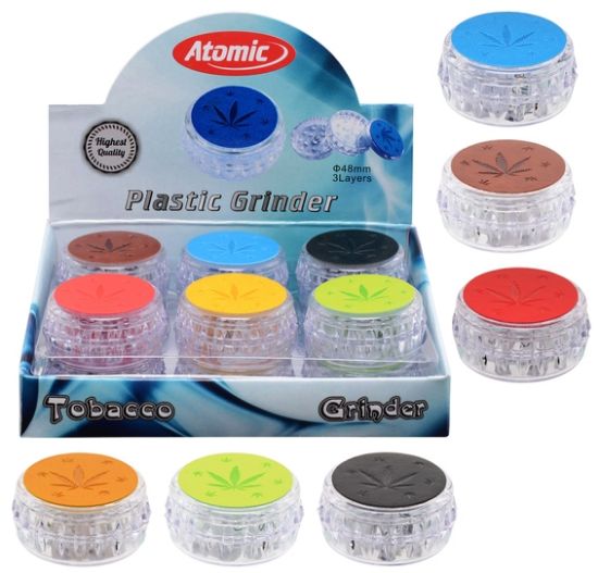 Picture of TRITATABACCO EXPO 12pz GRINDER ATOMIC PVC 3parti 48mm COLORI ASSORTITI