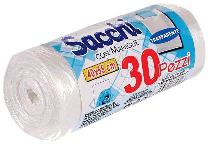 Immagine di SACCHETTI IMMONDIZIA 42x40cm 30pz TRASPARENTE con MANIGLIE