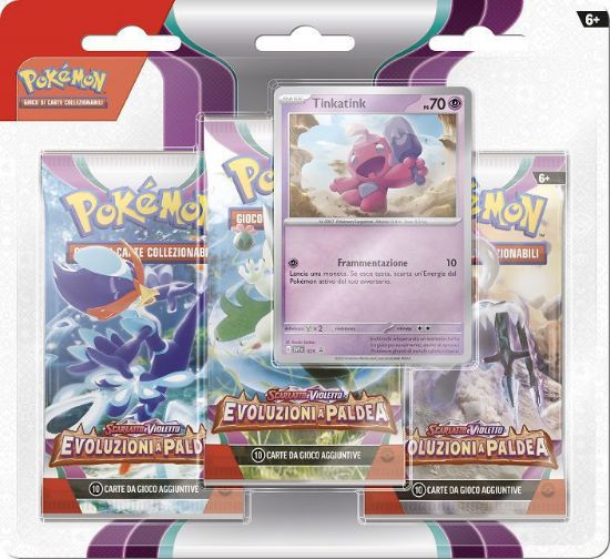 Picture of CARTE DA GIOCO POKEMON BUSTINA 3 BUSTINE + 1 CARD BLISTER SCARLATTO E VIOLETTO EVOLUZIONI A PALDEAa