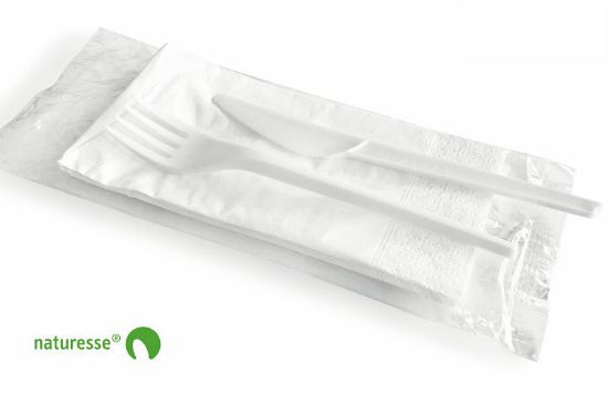 Immagine di POSATE FORCHETTA + COLTELLO + TOVAGLIOLO 50pz BIOECO