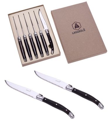 Immagine di LAGUIOLE COLTELLI SET 6pz STEAK KNIVES BLACK EBONY WOOD