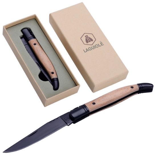 Immagine di LAGUIOLE COLTELLI KNIFE BLACK BLADE BIAUDOS LIGHT WOOD 1pz