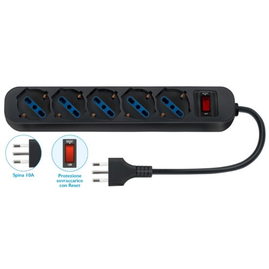 Picture of MULTIPRESA CIABATTA 5 POSTI SCHUKO BIPRESA SPINA 10A -  NOVALINE