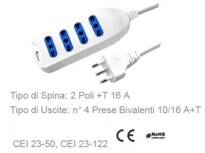 Immagine di MULTIPRESA CIABATTA 4 POSTI bival. - SPINA 16A NOVALINE