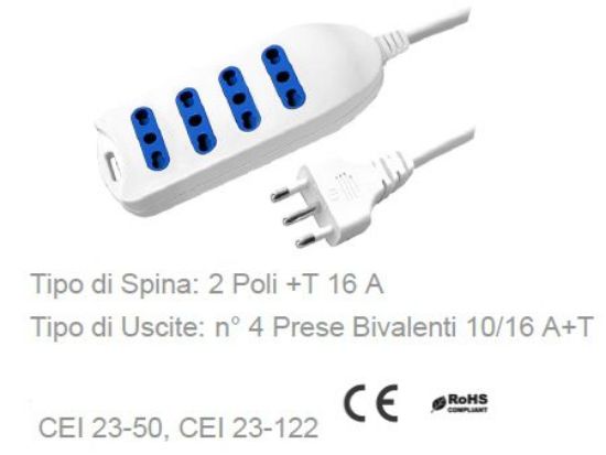 Immagine di MULTIPRESA CIABATTA 4 POSTI bival. - SPINA 16A NOVALINE