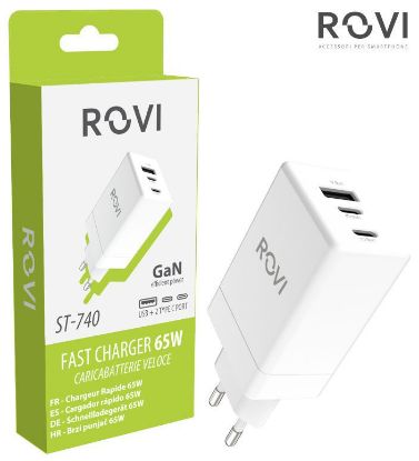 Immagine di PRESA ALIMENTAZIONE DA MURO 1 USB+ 2 TYPE-C 65W FAST CHARGER 1pz BIANCO BLISTER - ROVI