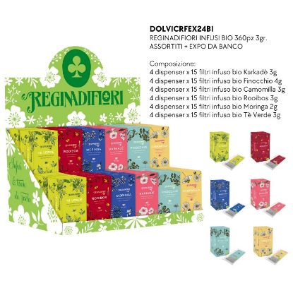 Immagine di REGINADIFIORI INFUSI BIO 360pz 3gr. ASSORTITI + EXPO DA BANCO