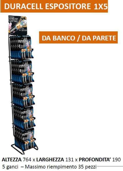Immagine di ESPOSITORE BATTERIE DA BANCO/PARETE 1colonna x 5ganci DURACELL