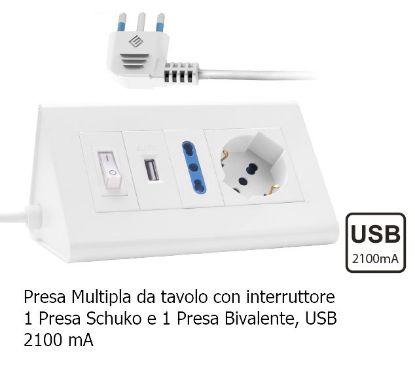 Immagine di MULTIPRESA DA TAVOLO 2 POSTI SCHUKO + USB - SPINA 16A -  NOVALINE
