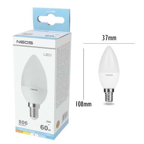Picture of LAMPADINE LED E14 8W OLIVA LUCE NATURALE 1pz 4000K/806im A+ - NEOS NOVALINE