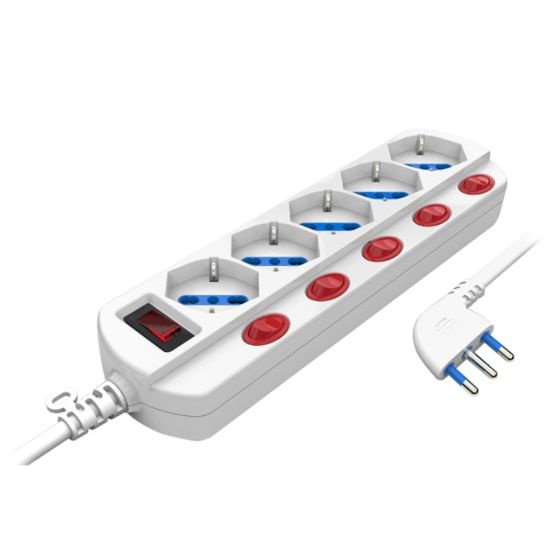 Picture of MULTIPRESA CIABATTA 5 POSTI INTERRUTTORE SCHUKO SPINA 10/16A -  NOVALINE