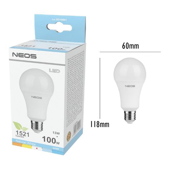 Picture of LAMPADINE LED E27 13W GOCCIA LUCE NATURALE 1pz 4000K/1521im A+ - NEOS NOVALINE