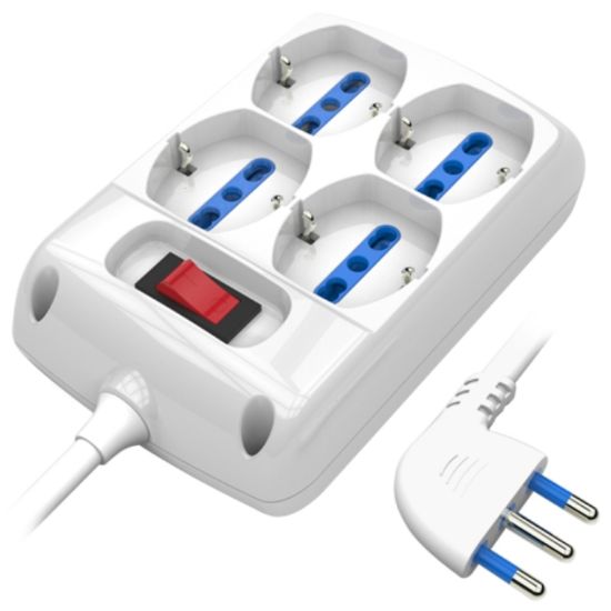 Picture of MULTIPRESA CIABATTA 4 POSTI INTERRUTTORE SCHUKO SPINA 16A -  NOVALINE