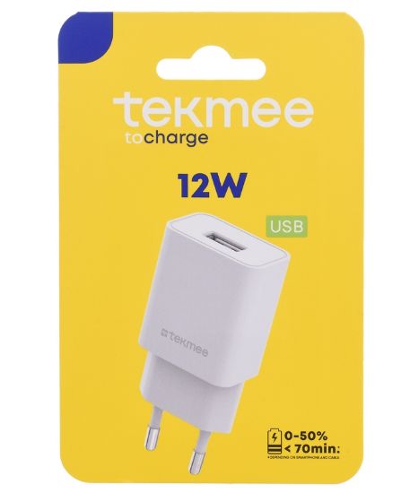 Picture of PRESA ALIMENTAZIONE DA MURO USB PLUG 2A BIANCO 1pz BLISTER - TEKMEE