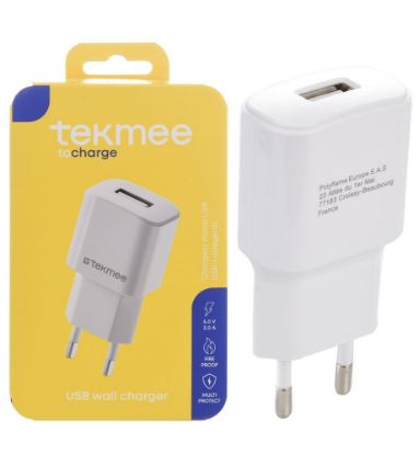 Immagine di PRESA ALIMENTAZIONE DA MURO USB PLUG 2A BIANCO 1pz BLISTER - TEKMEE