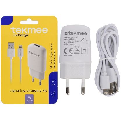 Immagine di CAVETTO USB to LIGHTNING + PRESA USB 1pz BIANCO BLISTER TEKMEE