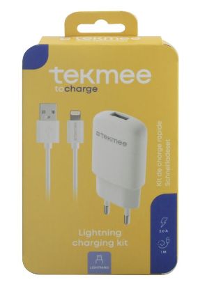 Immagine di CAVETTO USB to LIGHTNING + PRESA USB 1pz BIANCO BLISTER TEKMEE